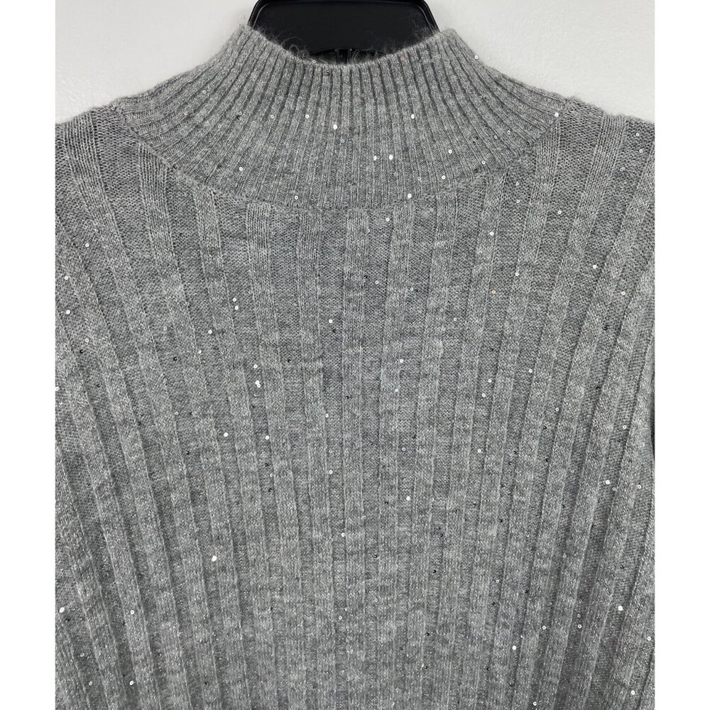 Ophelia Roe Gray Ribbed Knit Sweater Dress Sequins & High Neckline Womens Size 3 - Picture 6 of 9